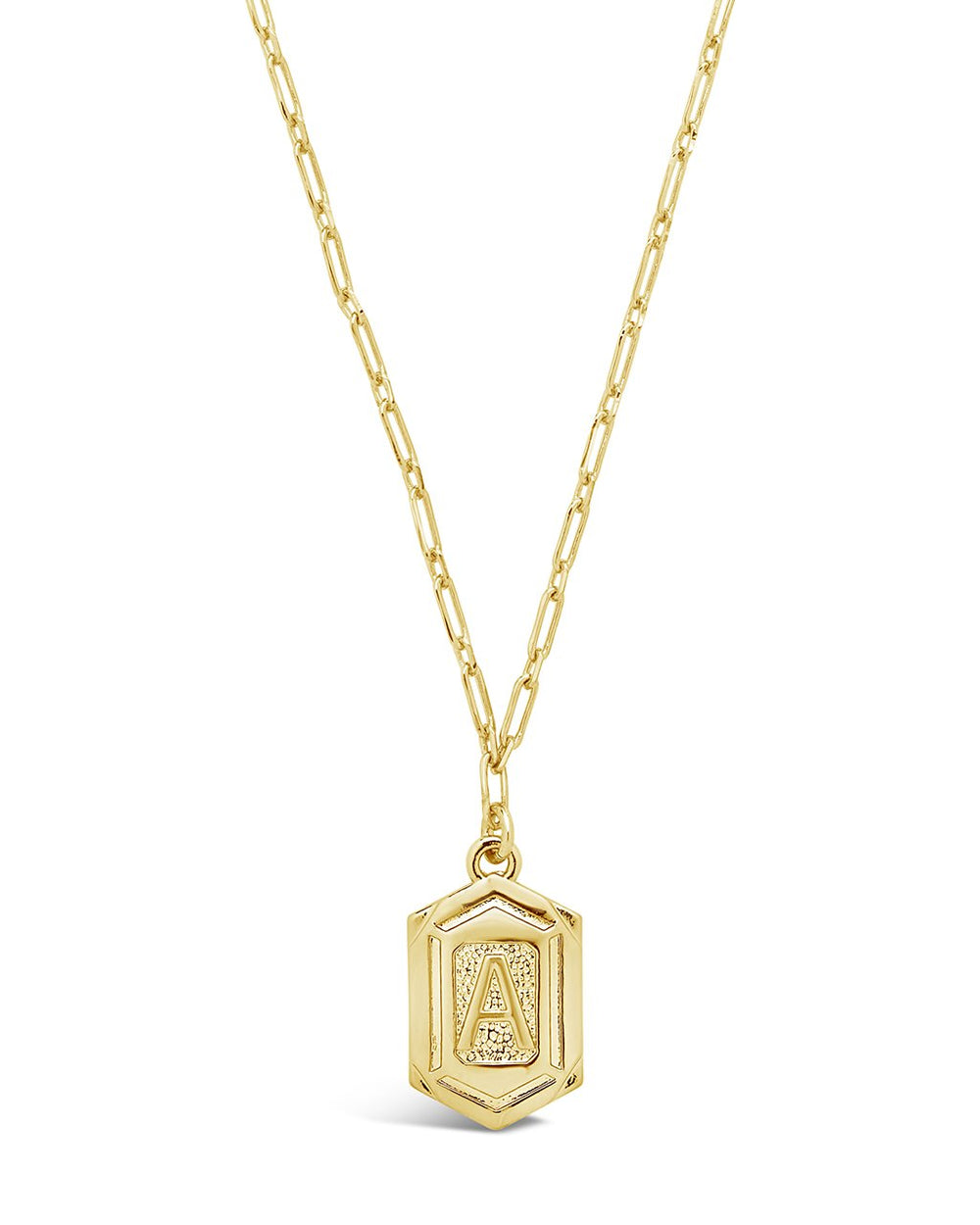 Hexagon Tag Initial Necklace Necklace Sterling Forever Gold A