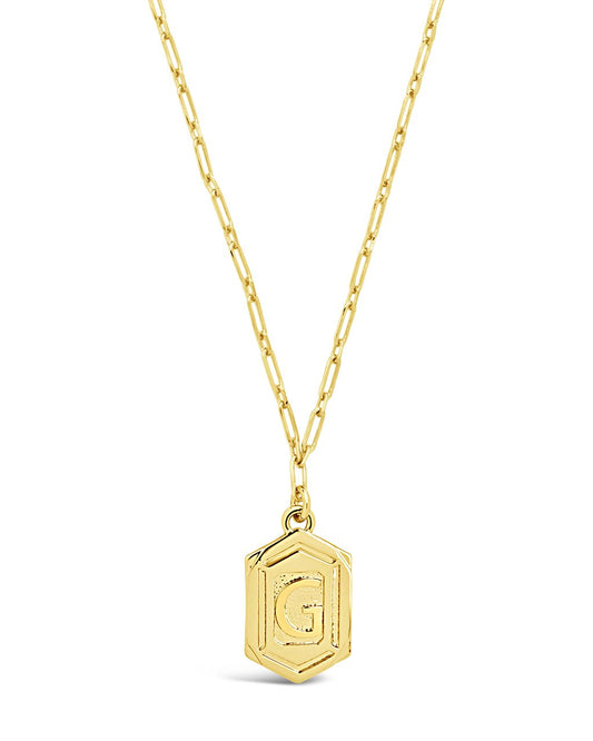 Hexagon Tag Initial Necklace Necklace Sterling Forever Gold G