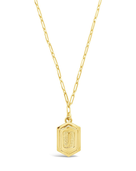 Hexagon Tag Initial Necklace Necklace Sterling Forever Gold J