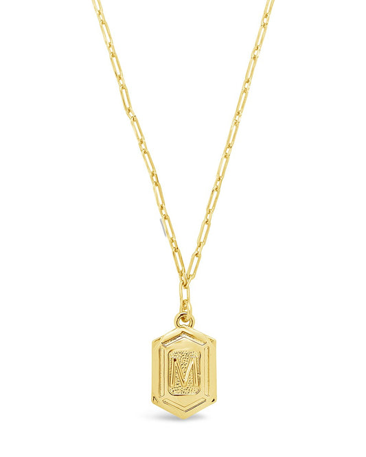 Hexagon Tag Initial Necklace Necklace Sterling Forever Gold M