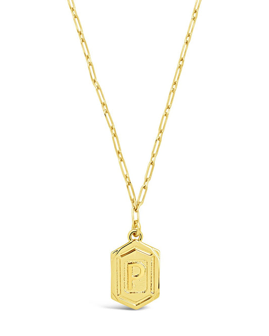 Hexagon Tag Initial Necklace Necklace Sterling Forever Gold P