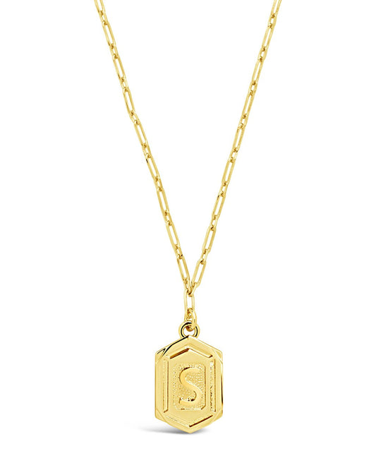 Hexagon Tag Initial Necklace Necklace Sterling Forever Gold S