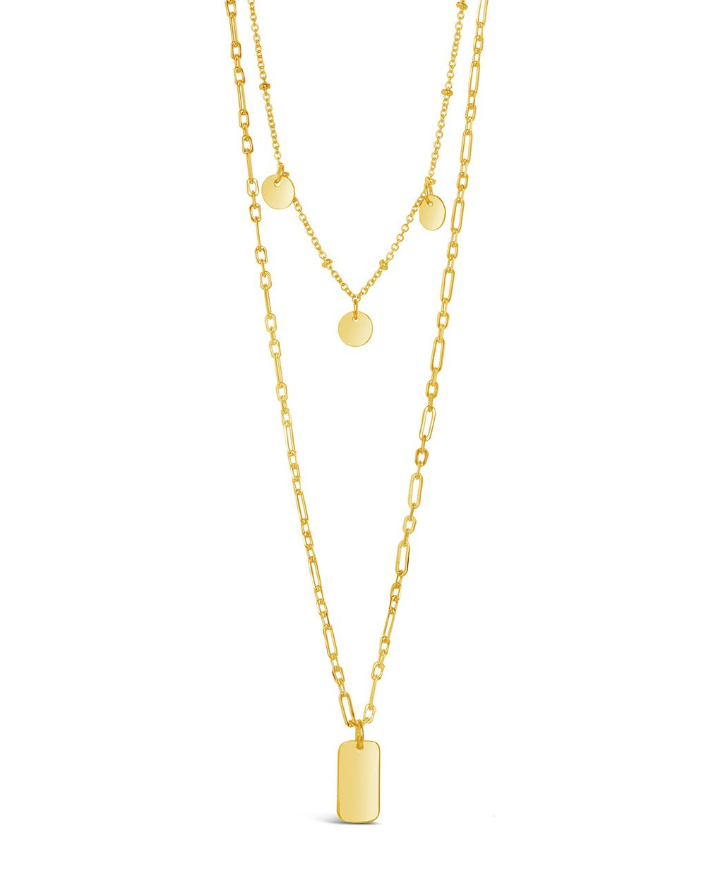 Two Layer Tag & Disk Charm Layered Necklace Necklace Sterling Forever Gold