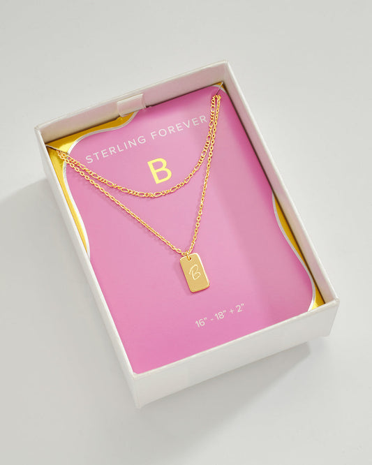 Layered Tag Initial Necklace Necklace Sterling Forever Gold B