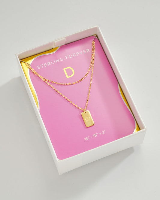 Layered Tag Initial Necklace Necklace Sterling Forever Gold D
