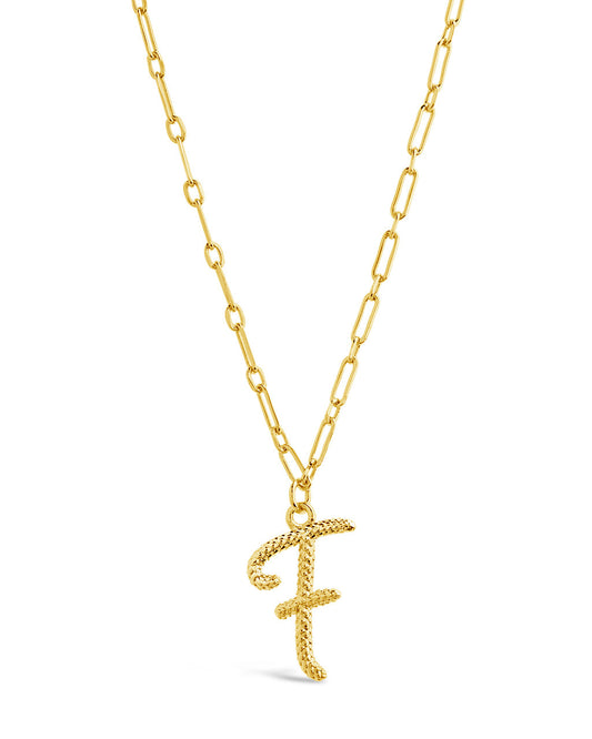 Textured Initial Charm Necklace Necklace Sterling Forever Gold F