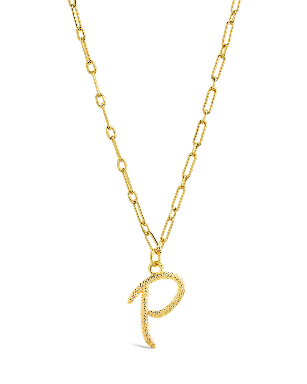 Textured Initial Charm Necklace Necklace Sterling Forever Gold P