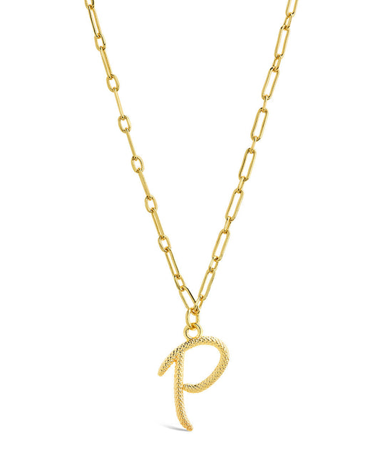 Textured Initial Charm Necklace Necklace Sterling Forever Gold P