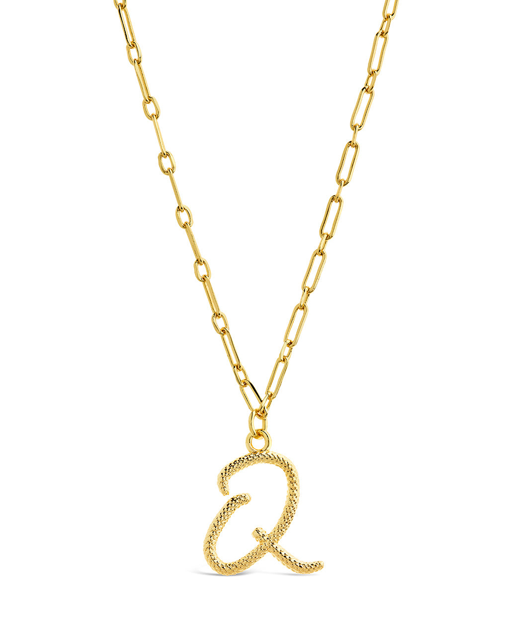 Textured Initial Charm Necklace Necklace Sterling Forever Gold Q