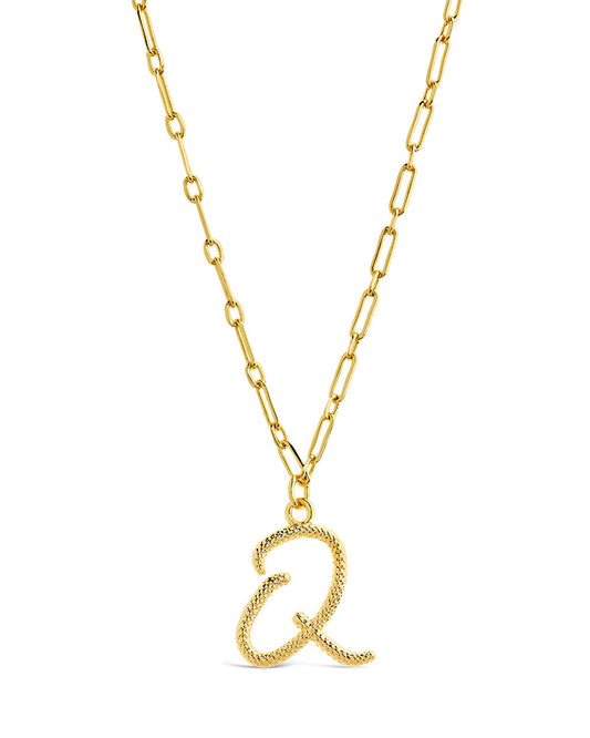Textured Initial Charm Necklace Necklace Sterling Forever Gold Q