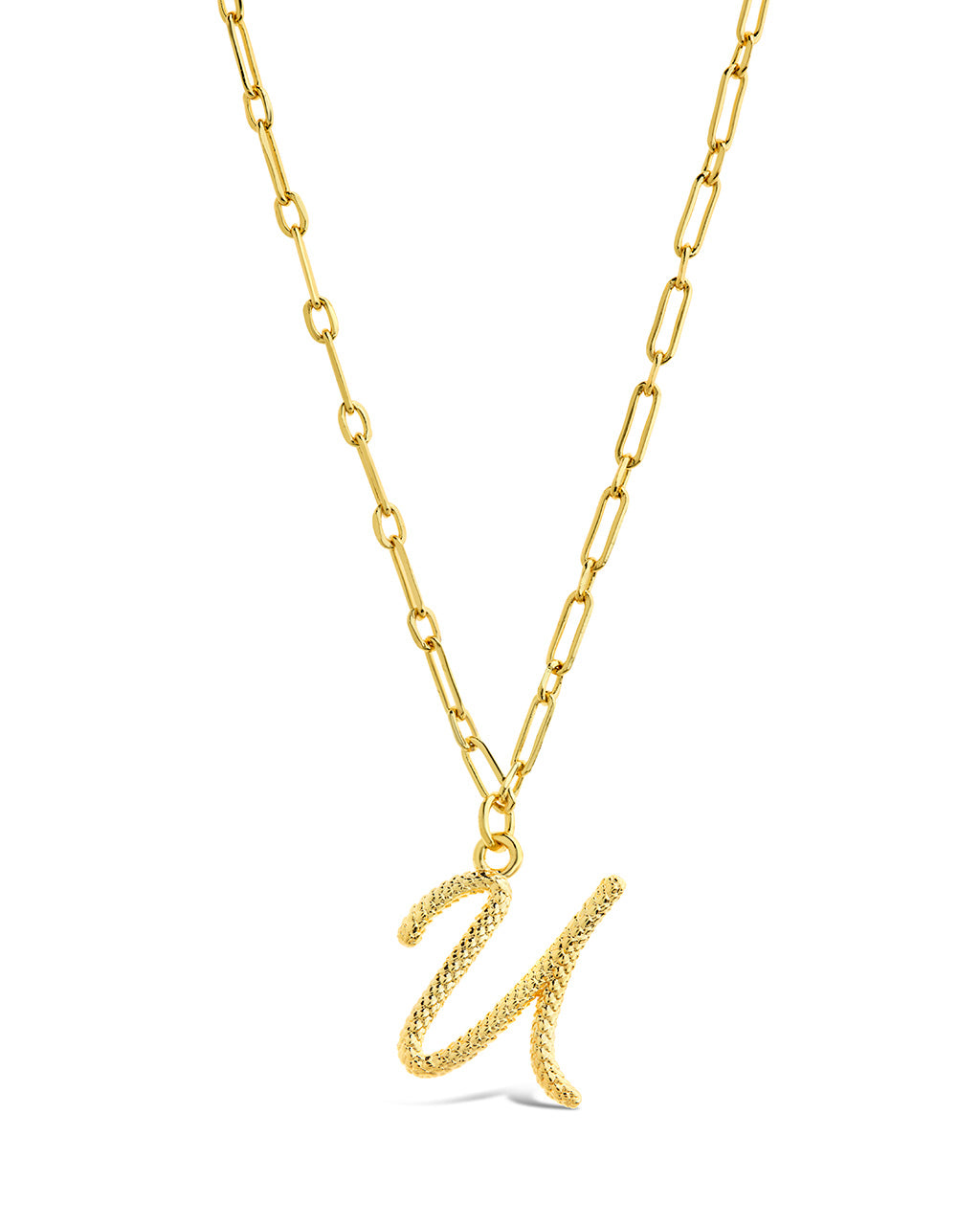 Textured Initial Charm Necklace Necklace Sterling Forever Gold U