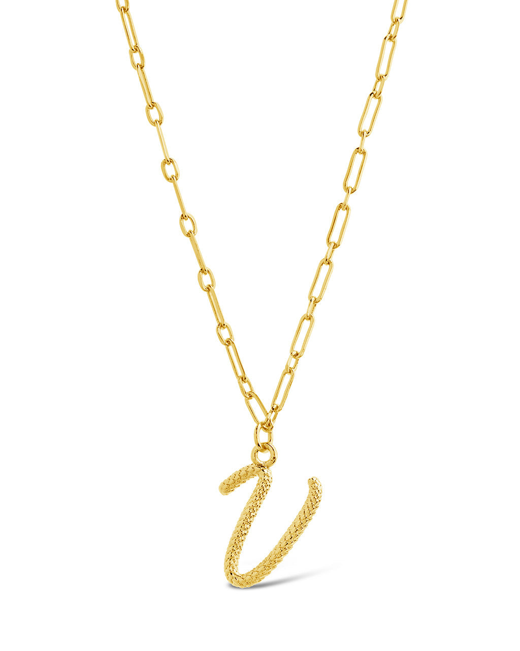 Textured Initial Charm Necklace Necklace Sterling Forever Gold V