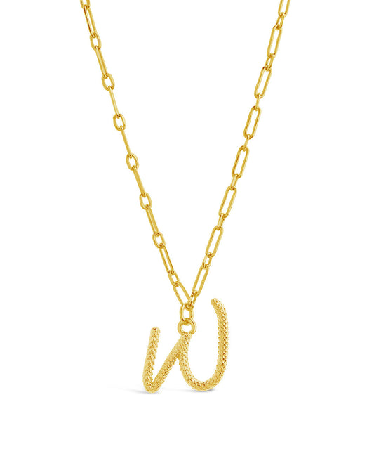 Textured Initial Charm Necklace Necklace Sterling Forever Gold W