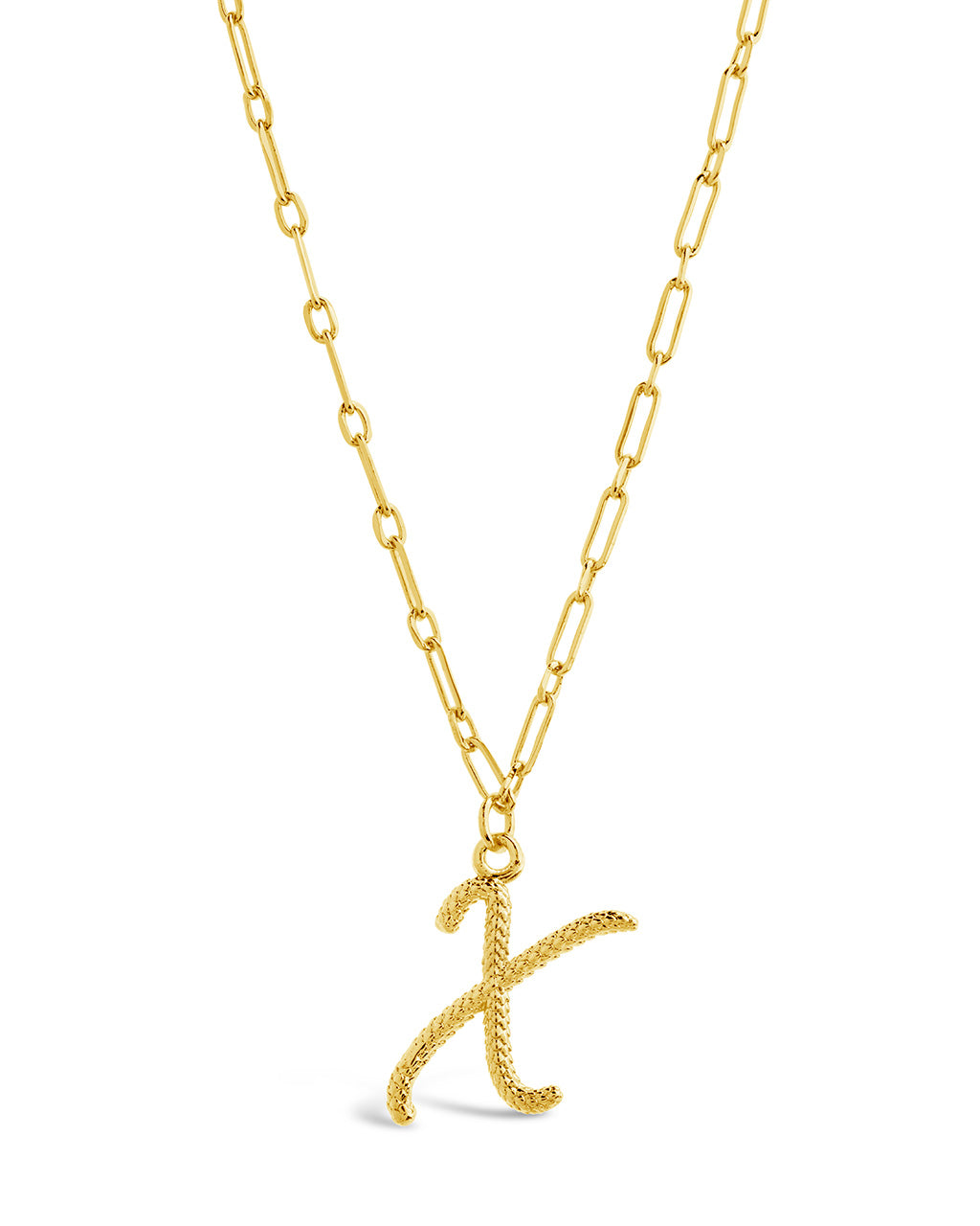 Textured Initial Charm Necklace Necklace Sterling Forever Gold X