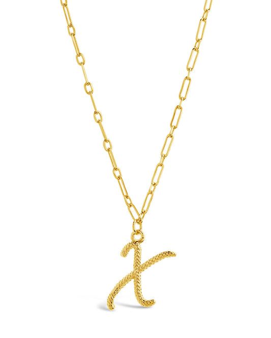 Textured Initial Charm Necklace Necklace Sterling Forever Gold X
