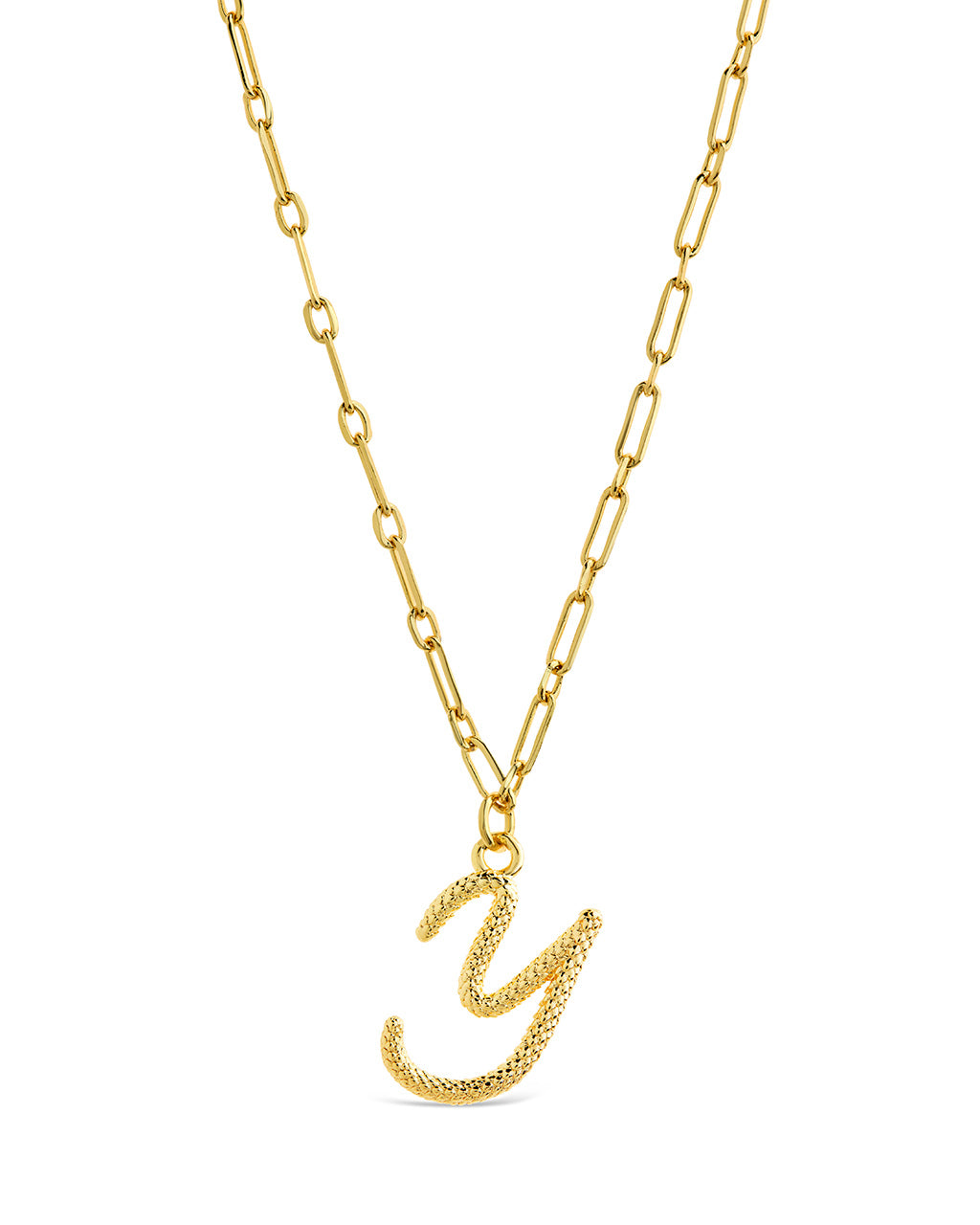 Textured Initial Charm Necklace Necklace Sterling Forever Gold Y