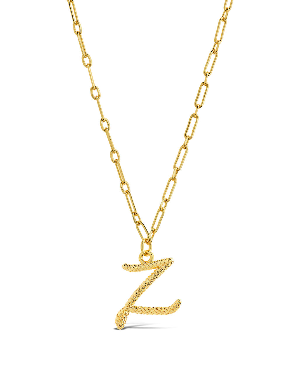 Textured Initial Charm Necklace Necklace Sterling Forever Gold Z