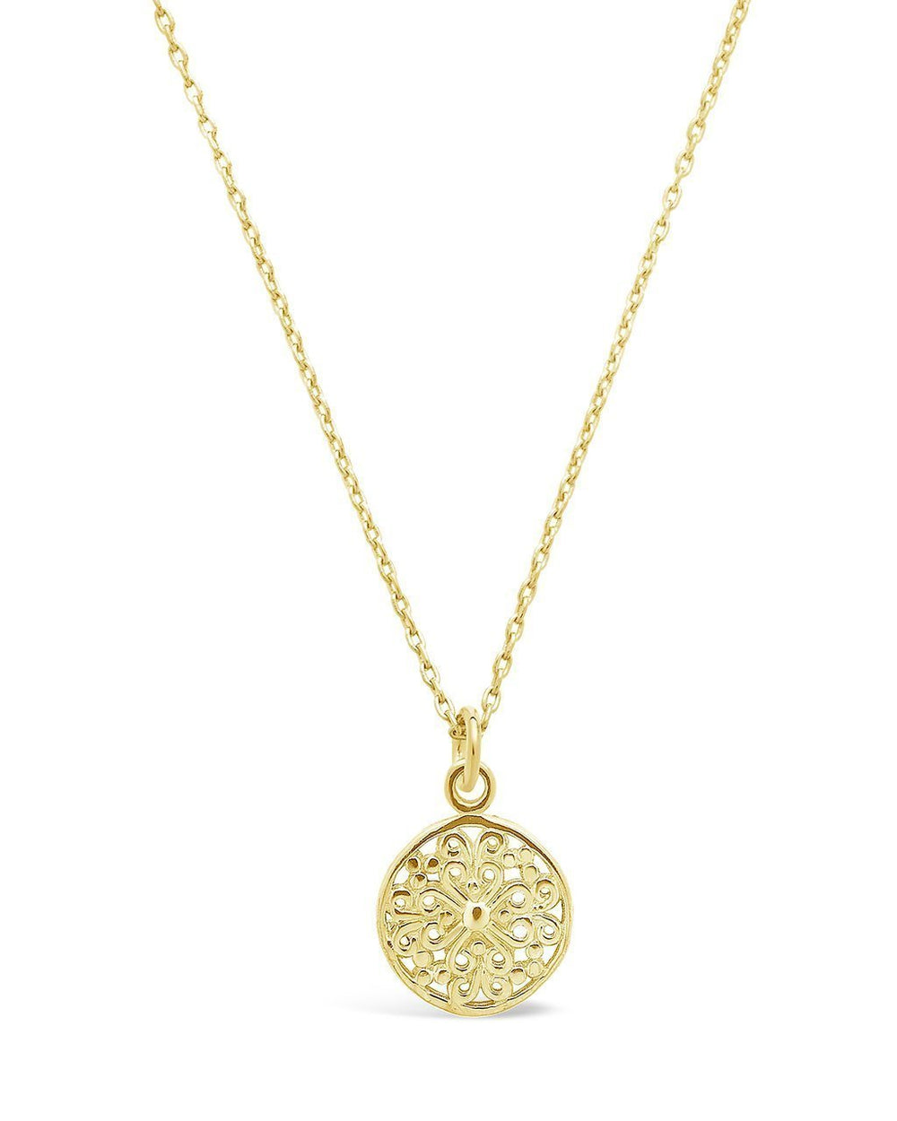 SHINE by Sterling Forever Sterling Silver Intricate Cutout Disk Pendant Necklace Necklace SHINE by Sterling Forever Gold 