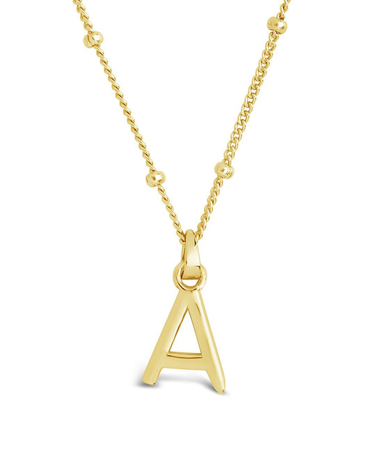 Sterling Silver Initial Necklace with Beaded Chain Necklace Sterling Forever Gold A