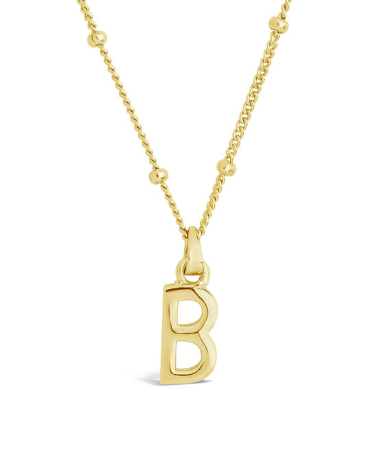 Sterling Silver Initial Necklace with Beaded Chain Necklace Sterling Forever Gold B