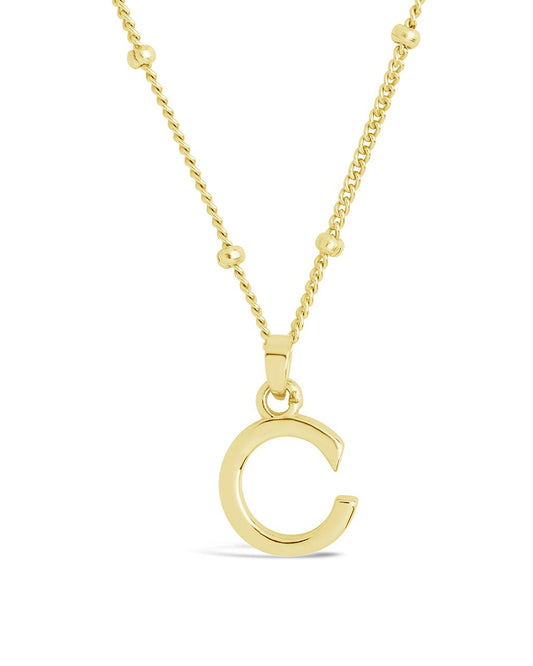 Sterling Silver Initial Necklace with Beaded Chain Necklace Sterling Forever Gold C