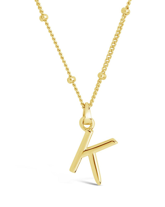 Sterling Silver Initial Necklace with Beaded Chain Necklace Sterling Forever Gold K