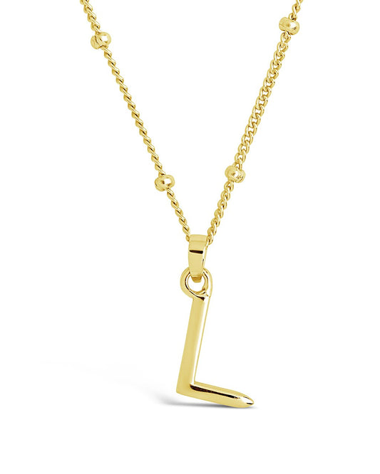 Sterling Silver Initial Necklace with Beaded Chain Necklace Sterling Forever Gold L