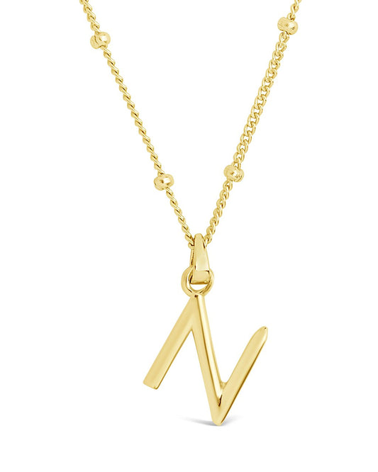 Sterling Silver Initial Necklace with Beaded Chain Necklace Sterling Forever Gold N