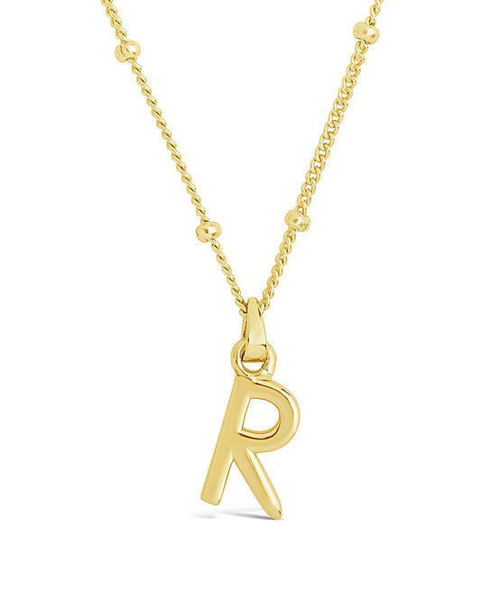 Sterling Silver Initial Necklace with Beaded Chain Necklace Sterling Forever Gold R