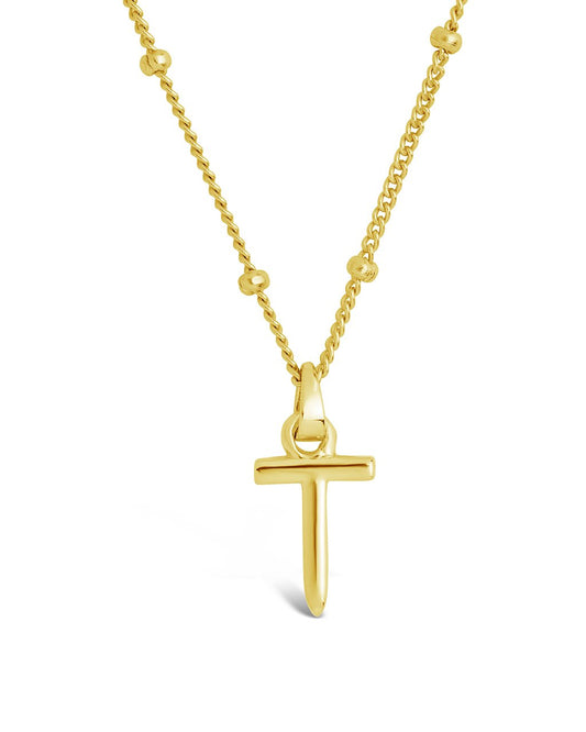 Sterling Silver Initial Necklace with Beaded Chain Necklace Sterling Forever Gold T