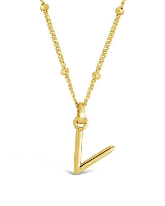 Sterling Silver Initial Necklace with Beaded Chain Necklace Sterling Forever Gold V