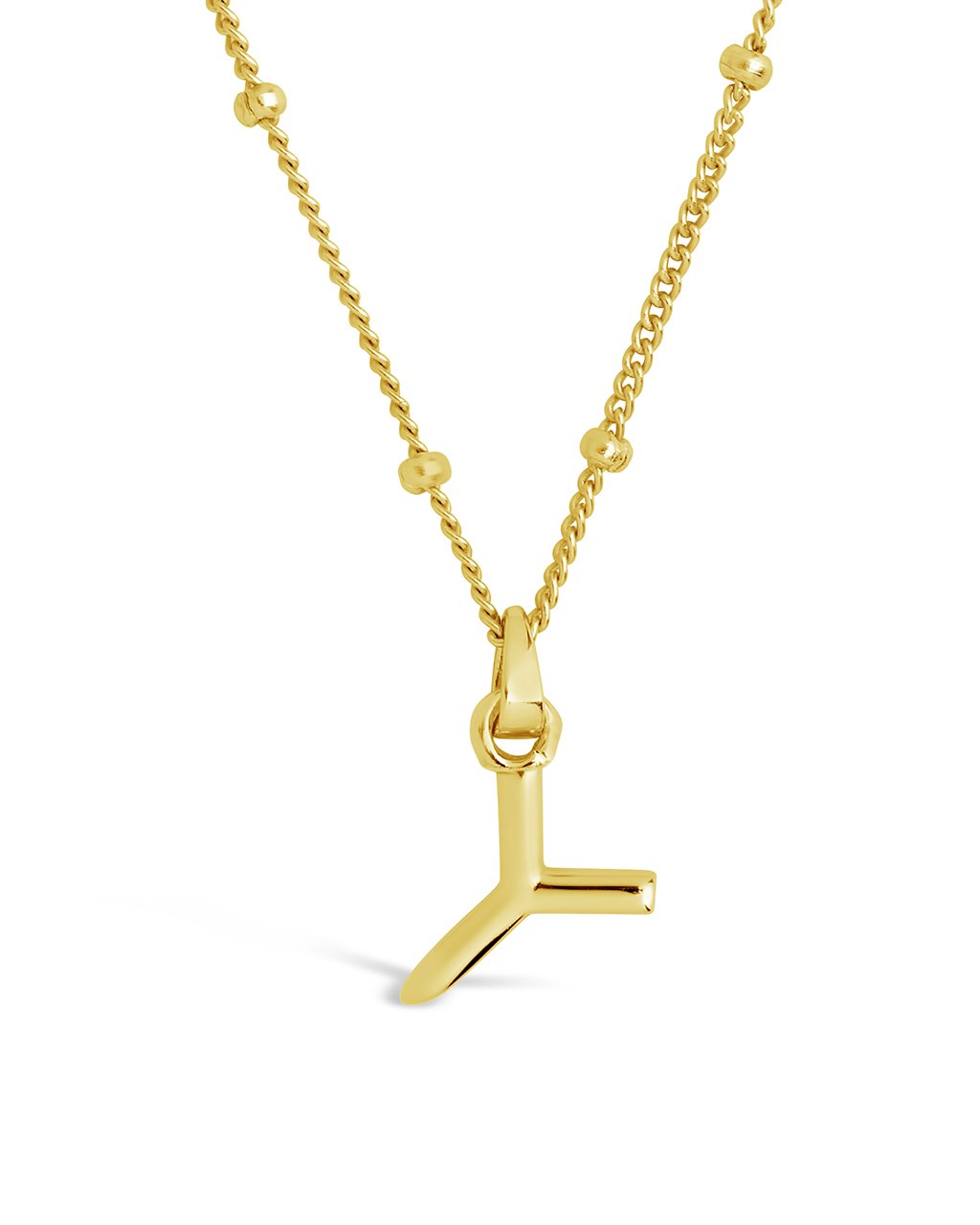 Sterling Silver Initial Necklace with Beaded Chain Necklace Sterling Forever Gold Y 