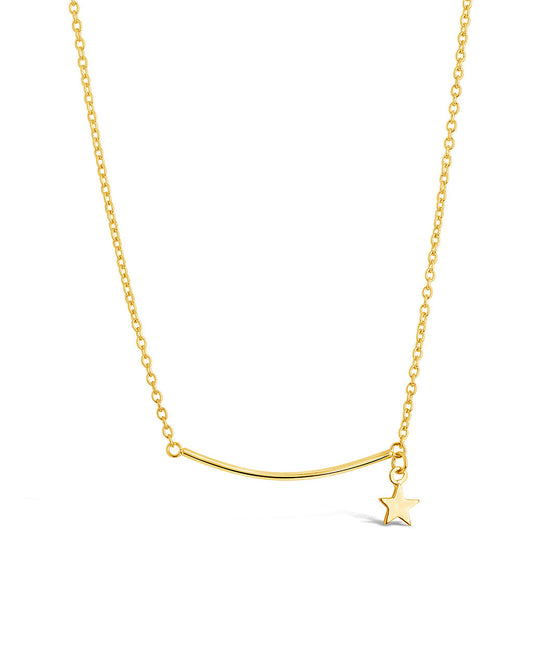 Sterling Silver Polished Bar & Star Drop Necklace Necklace Sterling Forever Gold