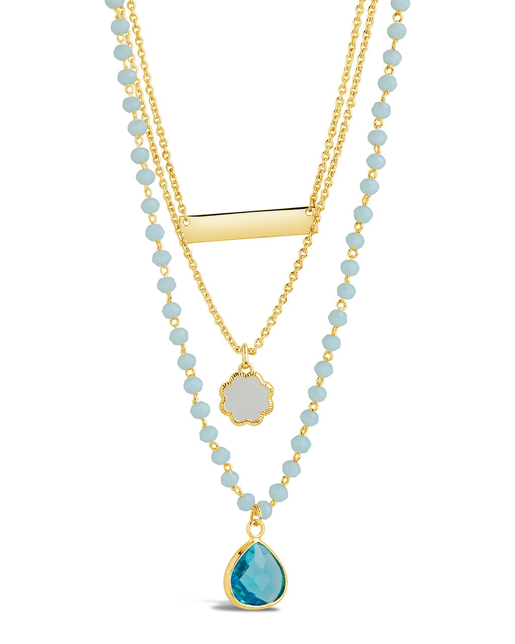 Turquoise CZ Stone & Rose Petal Layered Necklace Necklace Sterling Forever 