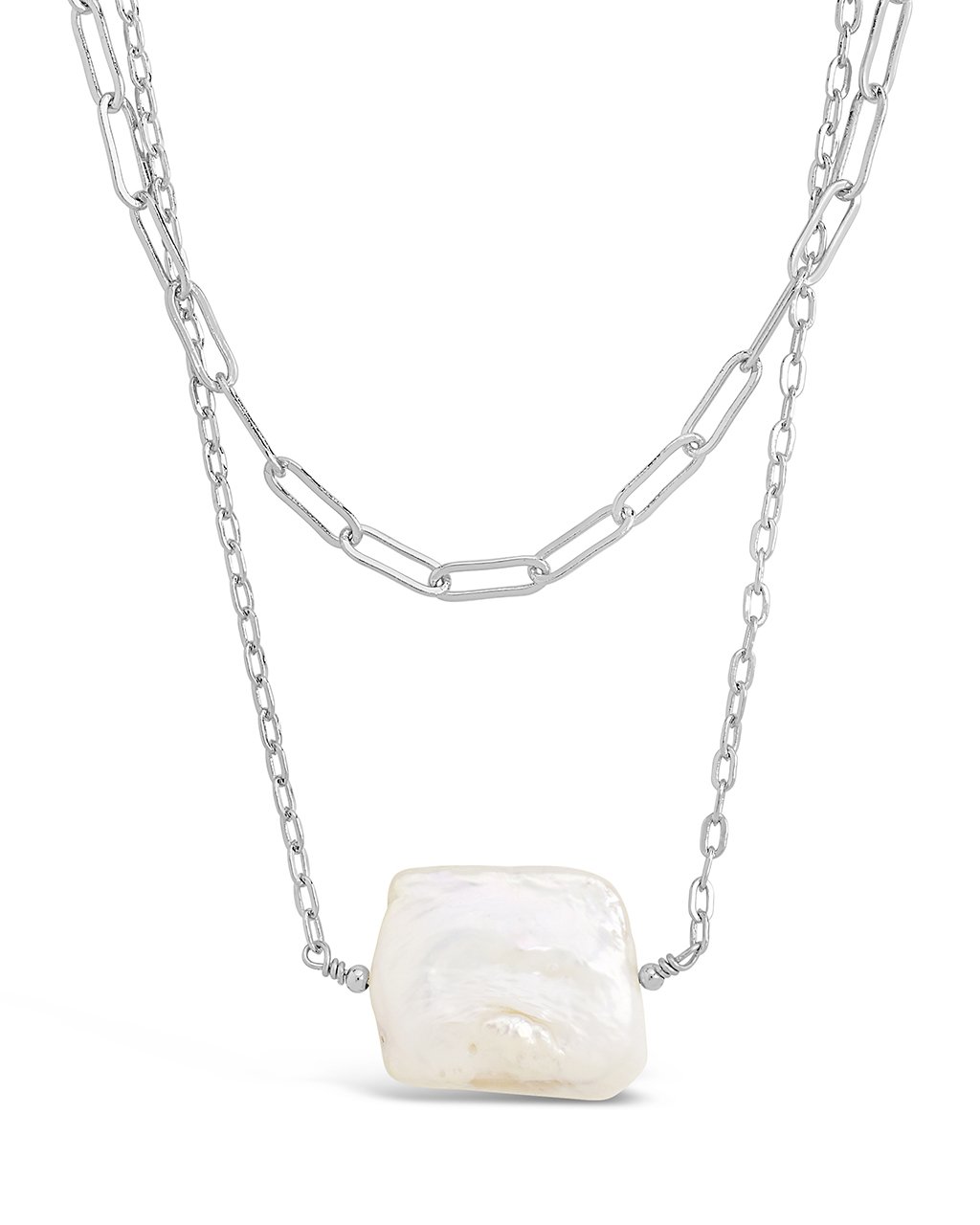 Chain Link and Pearl Layered Necklace - Sterling Forever