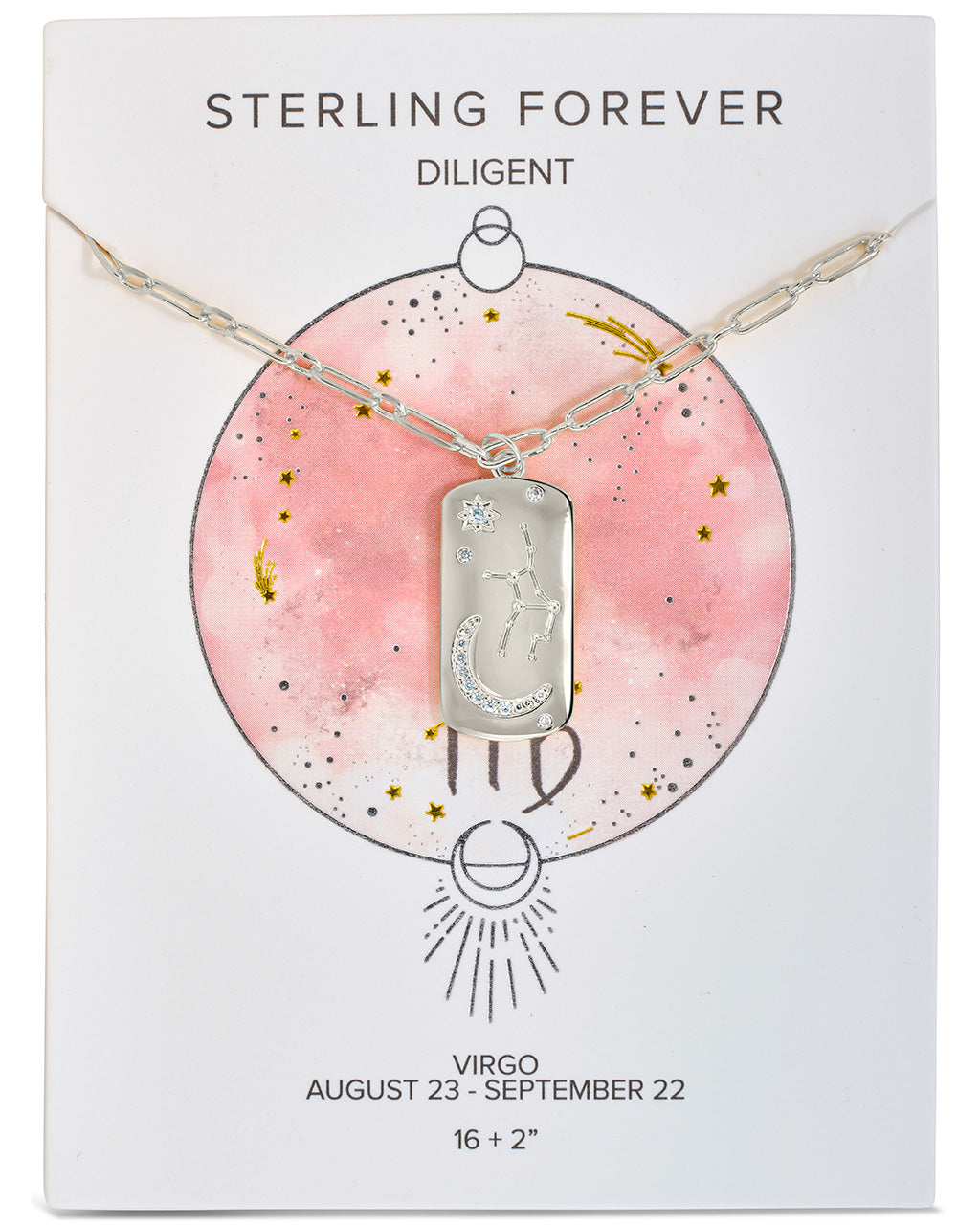 Constellation Dog Tag Necklace Necklace Sterling Forever Silver Virgo (Aug 23 - Sept 22)