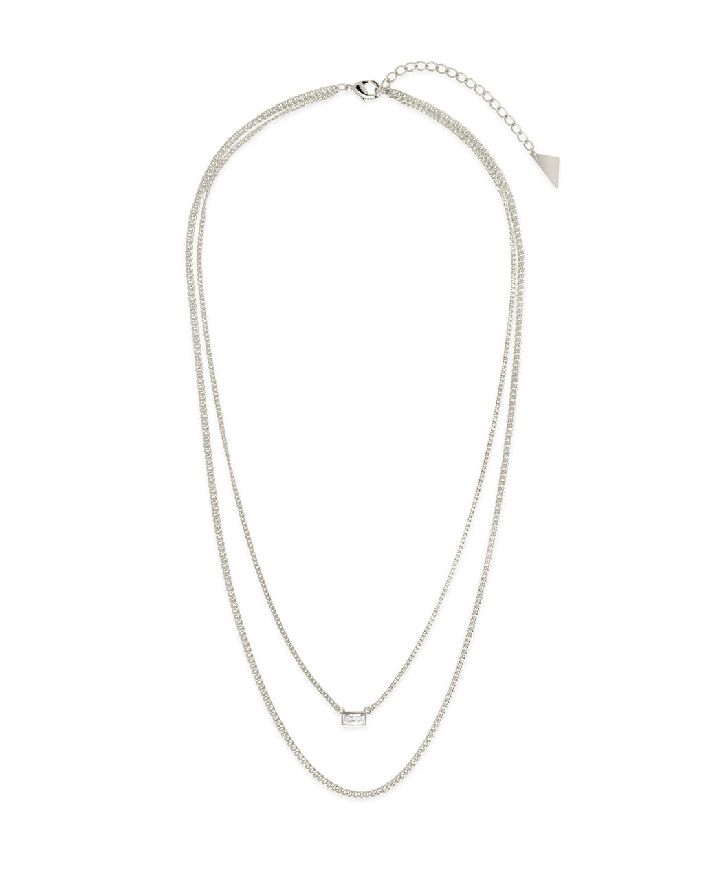 CZ Baguette Layered Curb Chain Necklace Necklace Sterling Forever