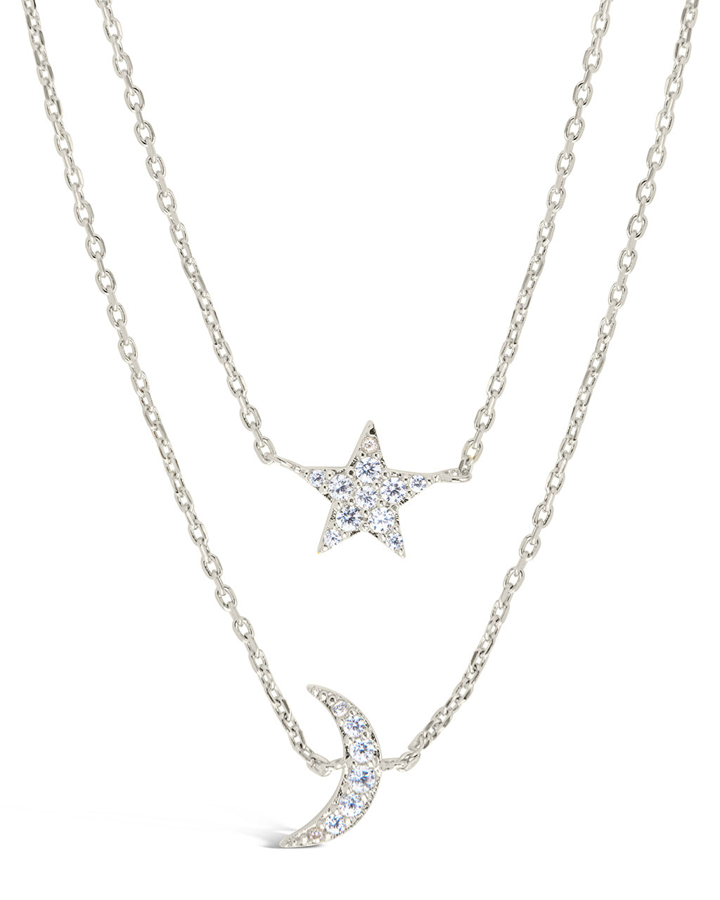 Layered CZ Crescent & Star Necklace Necklace Sterling Forever