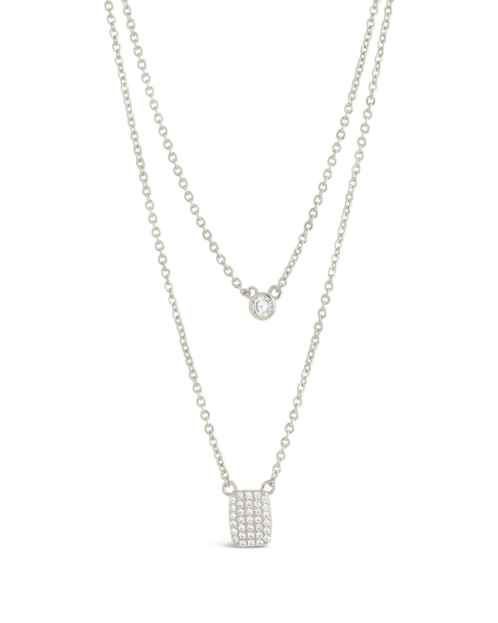 Bezel & CZ Tag Layered Necklace Necklace Sterling Forever Silver