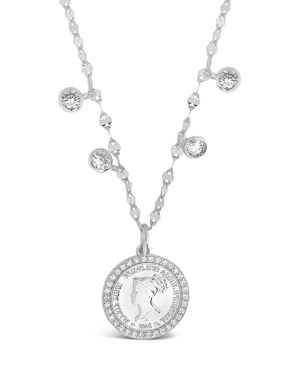 Sterling Silver Coin Medallion & Bezel CZ Charm Necklace Necklace Sterling Forever Silver