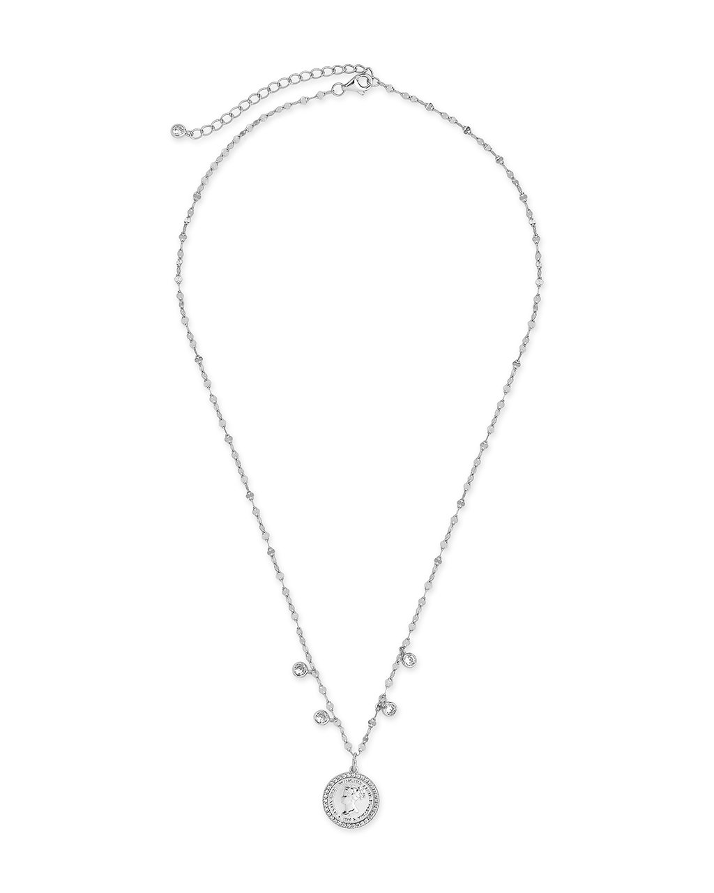 Sterling Silver Coin Medallion & Bezel CZ Charm Necklace Necklace Sterling Forever