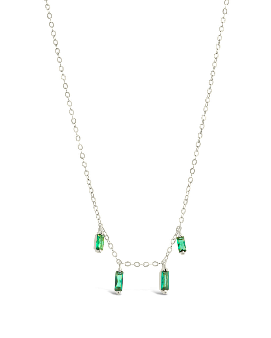 Sterling Silver Emerald CZ Baguette Charm Necklace Necklace Sterling Forever Silver 
