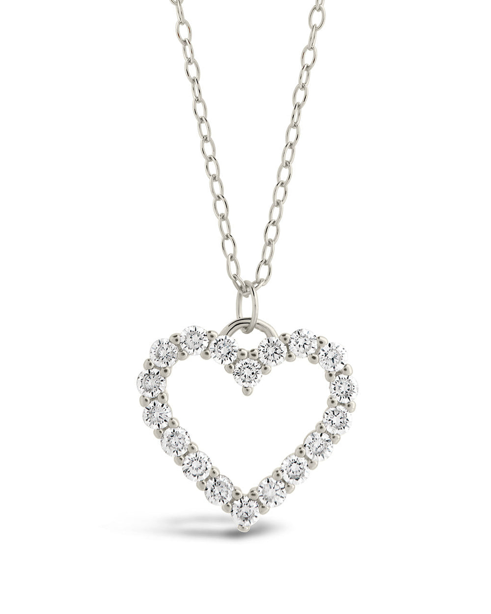 Sterling Silver CZ Outline Heart Pendant Necklace Necklace Sterling Forever Silver