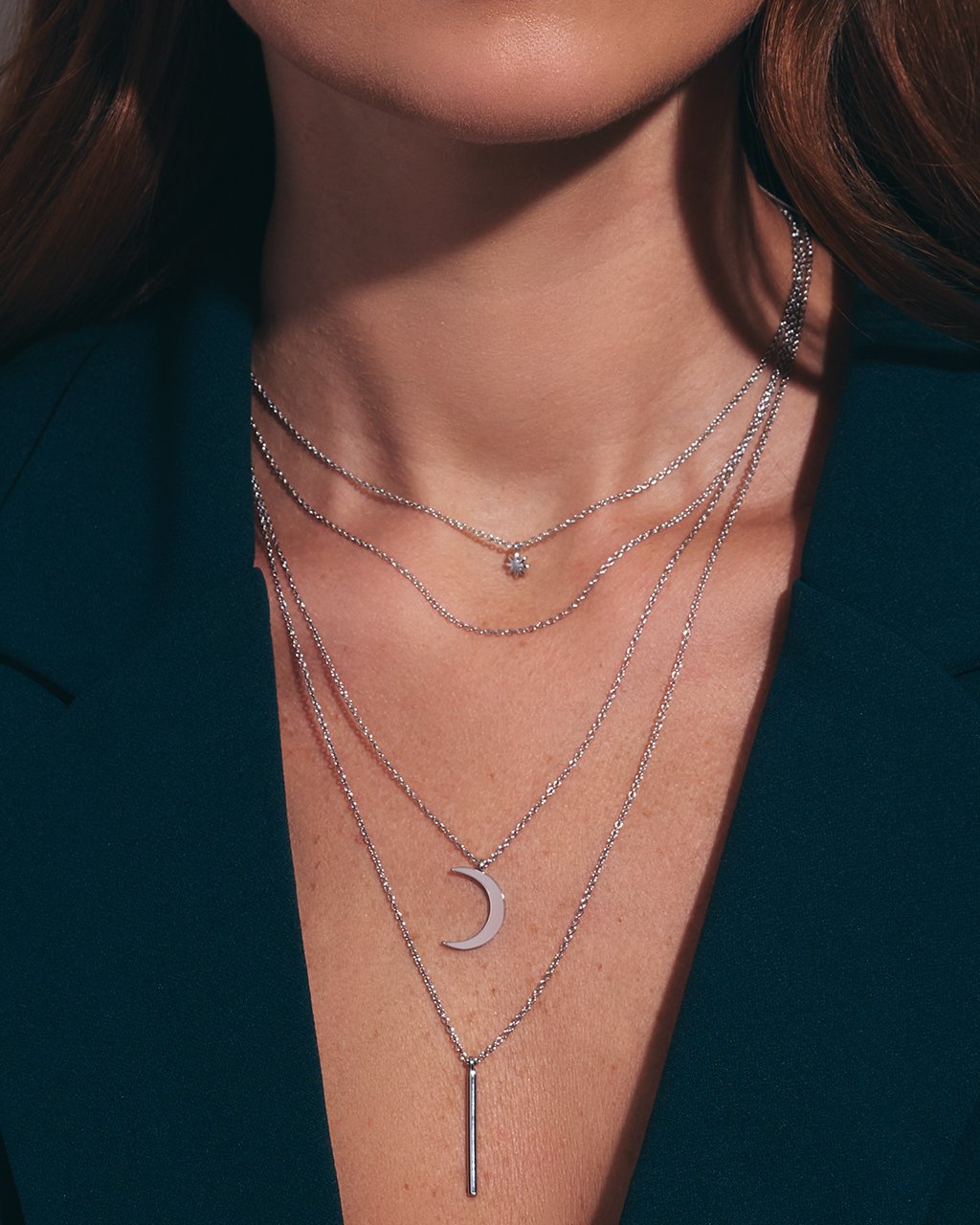 Crescent & Bar Multi Layer Necklace Necklace Sterling Forever 
