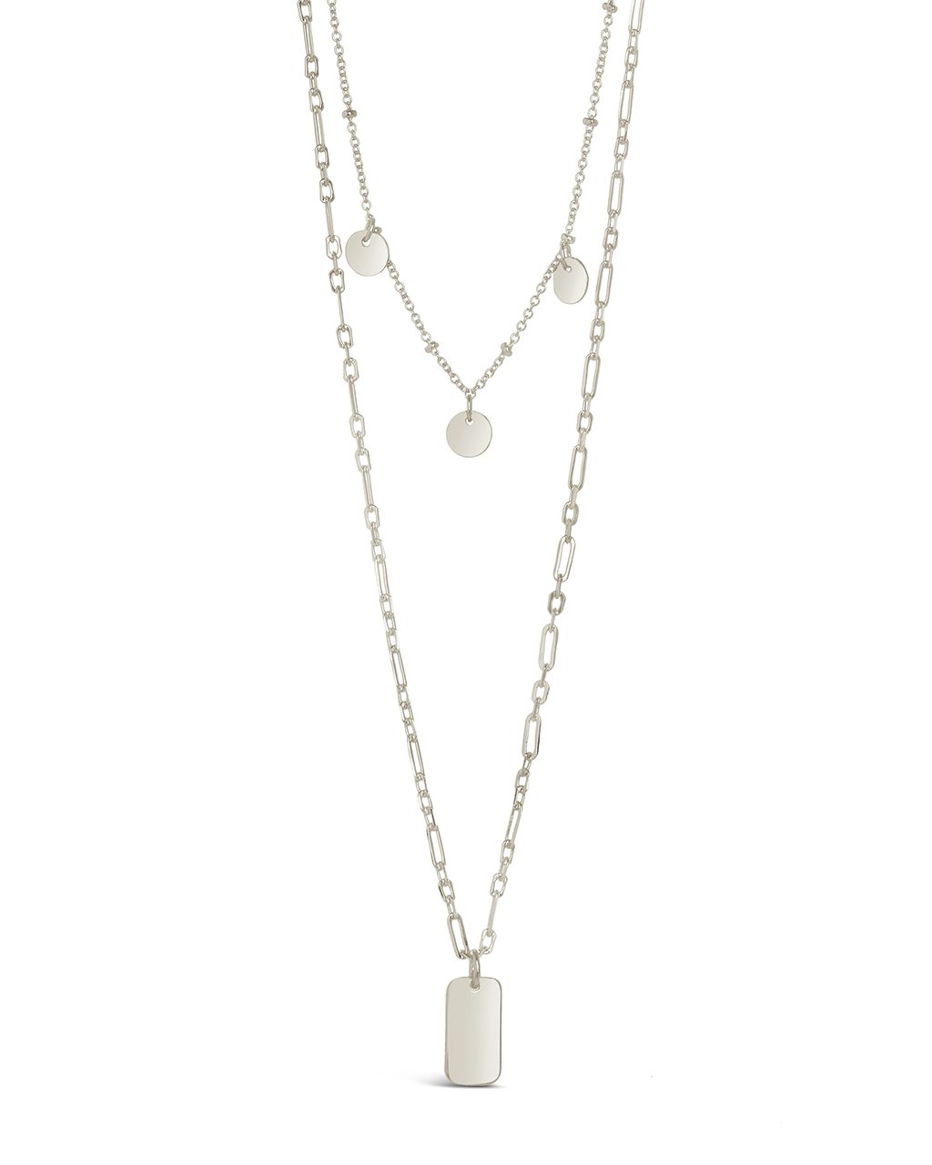 Two Layer Tag & Disk Charm Layered Necklace Necklace Sterling Forever Silver
