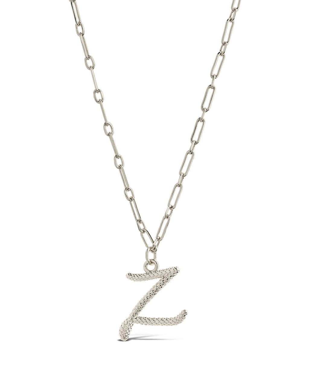 Textured Initial Charm Necklace Necklace Sterling Forever Silver Z