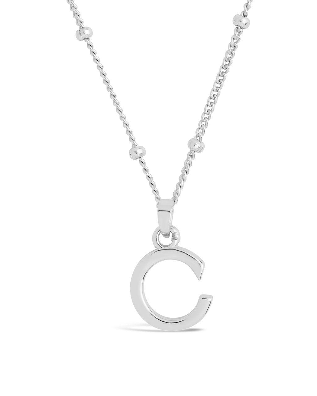 Sterling Silver Initial Necklace with Beaded Chain Necklace Sterling Forever Silver C 