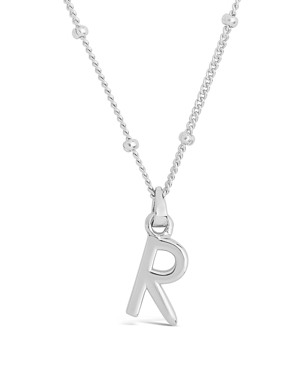 Sterling Silver Initial Necklace with Beaded Chain Necklace Sterling Forever Silver R 
