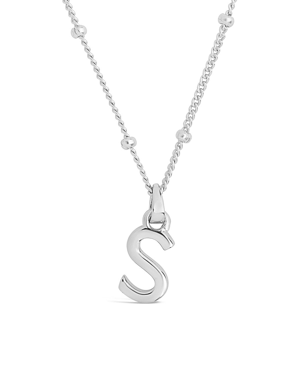 Sterling Silver Initial Necklace with Beaded Chain Necklace Sterling Forever Silver S 
