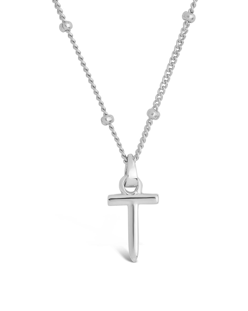 Sterling Silver Initial Necklace with Beaded Chain Necklace Sterling Forever Silver T 